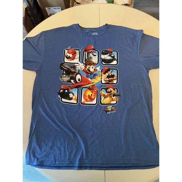 Super Mario Odyssey Men's Nintendo Blue Graphic Short Sleeve T-shirt Size 2XL - Picture 2 of 6